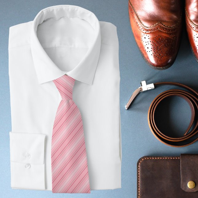 Gravata Casamento com Listra Diagonal Rosa Cinza Branco (Criador carregado)