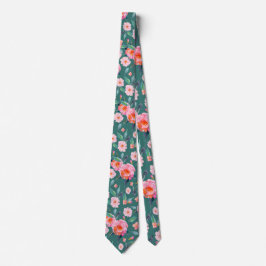 Gravata Casamento com Rosa de Padrão de Cor Verde Verde-Ro