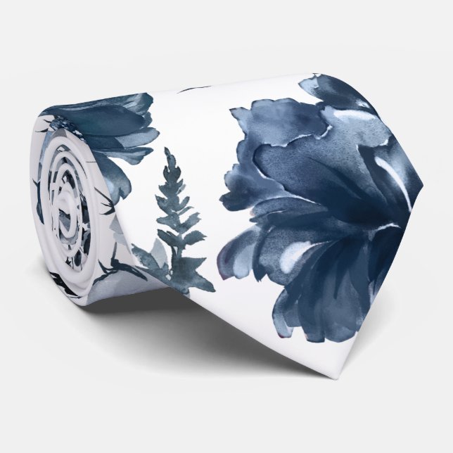 Gravata Casamento de Florais de Jardim Azul Naval (Rolled)