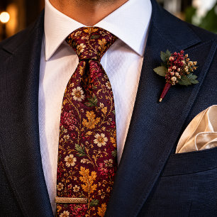 Gravata Casamento de Luxo Floral Outono Borgonha