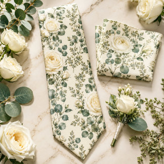 Gravata Casamento de Luxo Rosa Marfim e Eucalipto Verde Sá