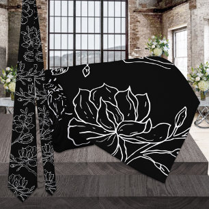 Gravata Casamento de Magnólia Preto e Branco Moderno