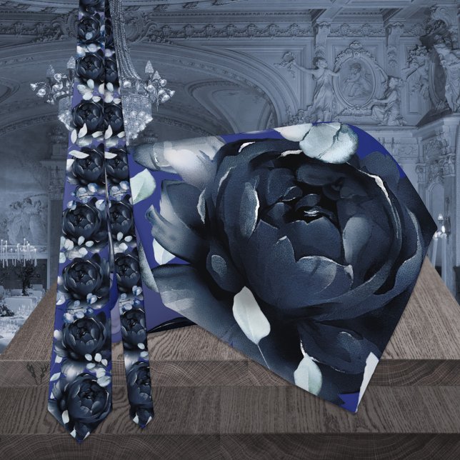 Gravata Casamento de marinhos de Pêonias Azuis Dusty Green (Criador carregado)