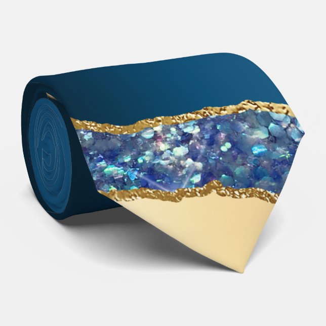 Gravata Casamento de nozes de ouro de marinho azul agitar  (Rolled)