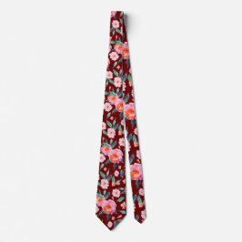 Gravata Casamento de Padrão de Rosa de Aquarela Rosa Burgu