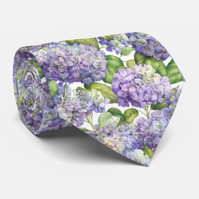 Gravata Casamento de Padrão Floral de Hydrangea Roxo Elega (Rolled)