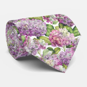 Gravata Casamento de Padrão Floral Elegante Rosa Hydrangea
