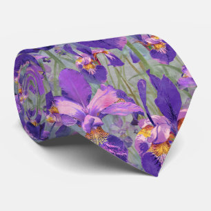 Gravata Casamento de Padrão Floral Iris Roxo Moderno