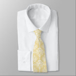 Gravata Casamento de Padrinhos de casamento Cores damasco<br><div class="desc">Esta gravata de padrinho de casamento de pinça apresenta uma cor damasco floral branca sobre um fundo amarelo-melão de tendência.</div>