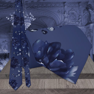 Gravata Casamento de Peônia Eucalipto Azul Naval Quente
