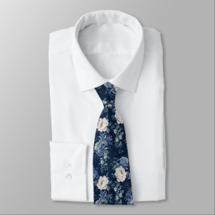 Gravata Casamento de Peônias em Cascata Azul Marinho Branc