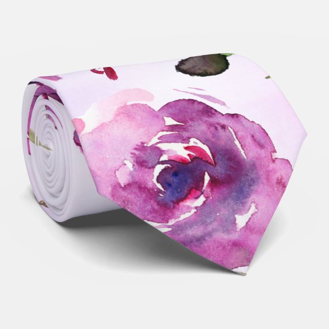 Gravata Casamento de Peony Violeta Rosa e Orquídea (Rolled)