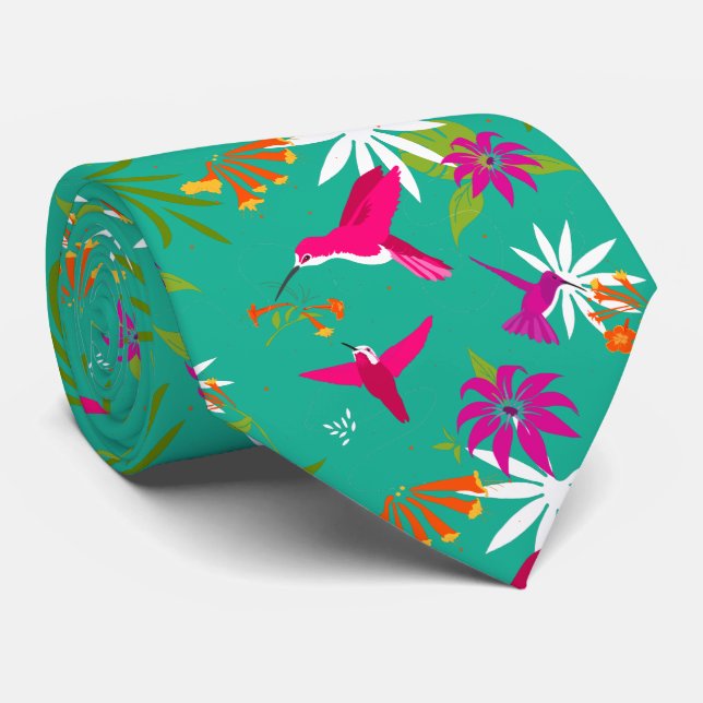 Gravata Casamento de Praia Tropical de Hummingbird Azul Ro (Rolled)