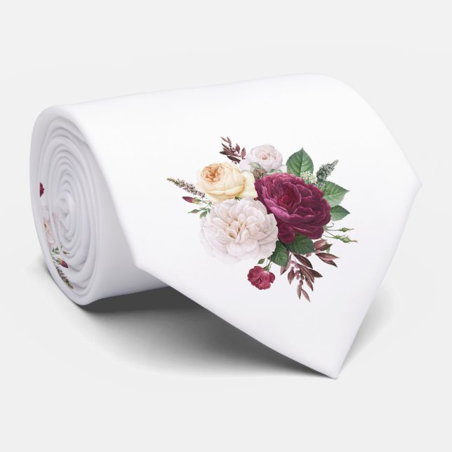 Gravata Casamento de Rosas Brancas e Burgundy (Rolled)