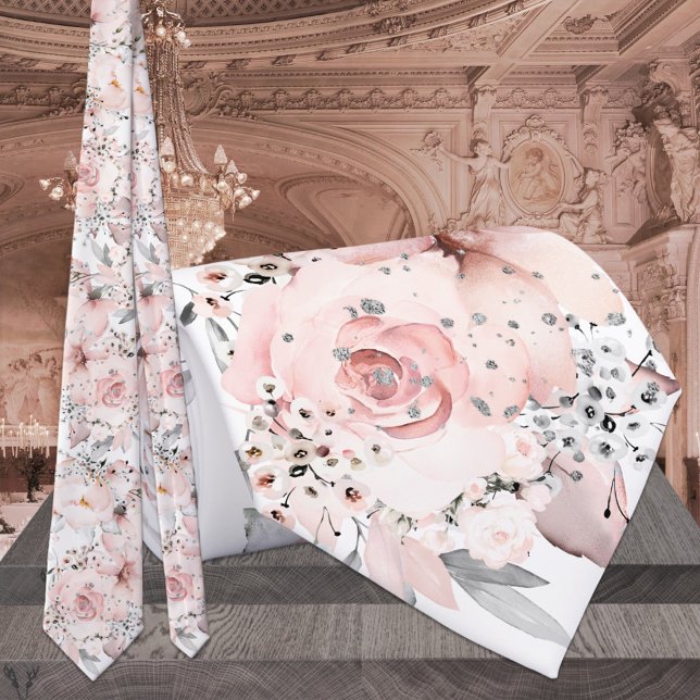 Gravata Casamento de Silver Greenery, Rosa Branco (Criador carregado)