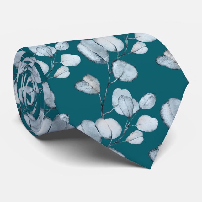 Gravata Casamento de Teal Dusty Blue Eucalyptus (Rolled)