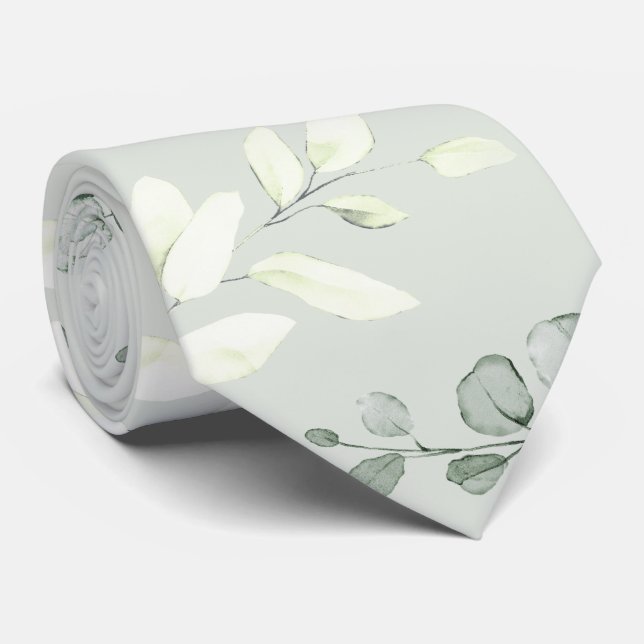 Gravata Casamento de Verde Eucalipto Sage Prata (Rolled)