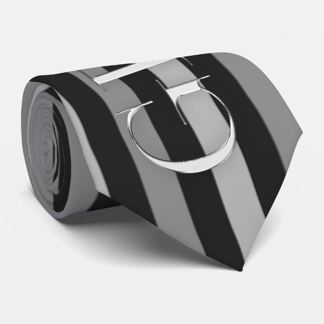 Gravata Casamento do Groom Black and Silver Pinstripes (Rolled)