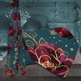 Gravata Casamento Dourado de Teal Bordeaux Jewel Tones