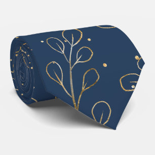Gravata Casamento Elegante Azul Marinho Eucalyptus Dourado