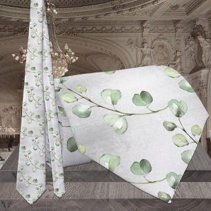 Gravata Casamento Elegante Cinza e Verde de Eucalipto