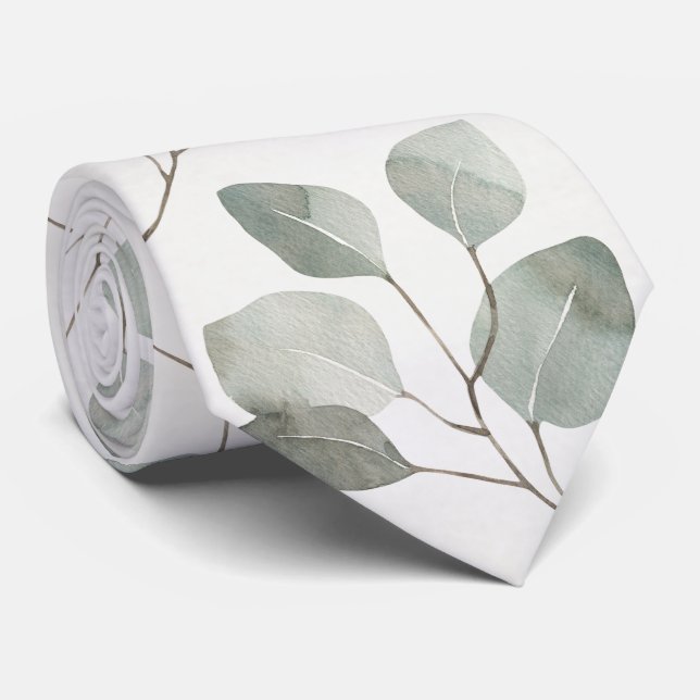 Gravata Casamento Elegante Ecru Eucalipto Dólar de Prata (Rolled)