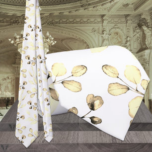 Gravata Casamento Elegante Eucalyptus Branco e Dourado