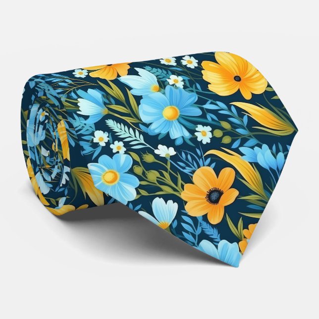 Gravata Casamento Floral Azul Marinho (Rolled)