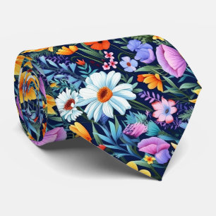 Gravata Casamento Floral Azul Marinho