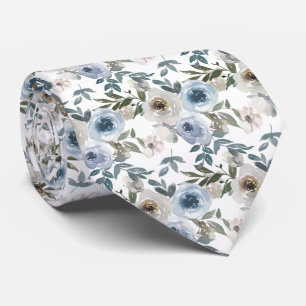 Gravata Casamento Floral Azul Poeira em Aquarela 