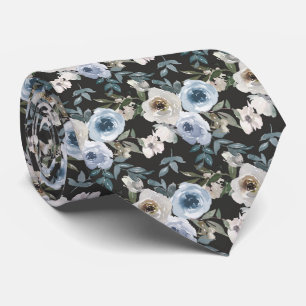 Gravata Casamento Floral Azul Poeirento Aquarela