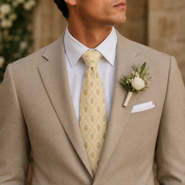 Gravata Casamento Floral Bege Elegante (Criador carregado)