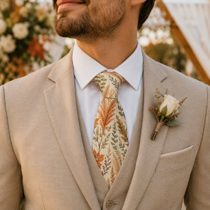Gravata Casamento Floral Boho Outono com Grama Pampas Botâ