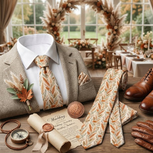 Gravata Casamento Floral Boho Outono com Grama Pampas Botâ