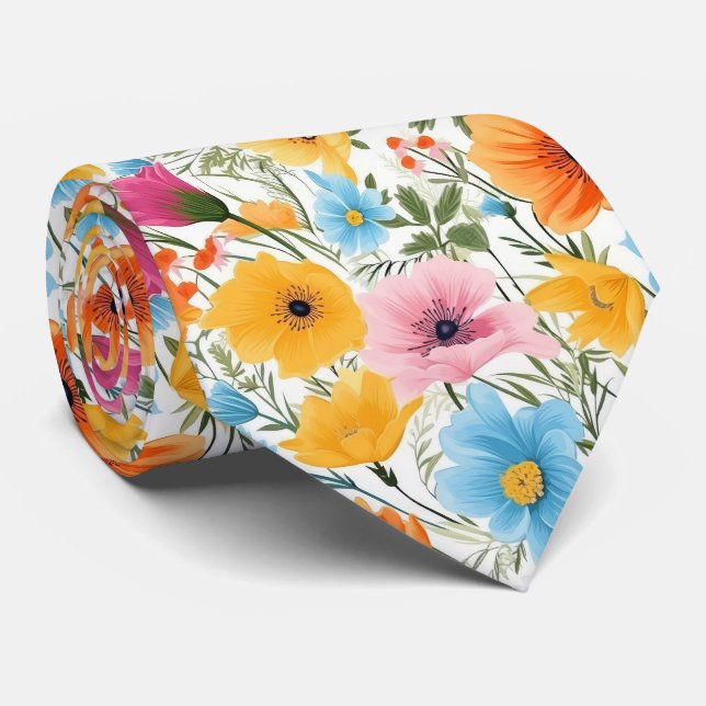 Gravata Casamento Floral Branco (Rolled)