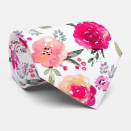 Gravata Casamento Floral de Cerise Pink Watercolor