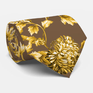 Gravata Casamento Floral de Dahlias Castanho e Dourado