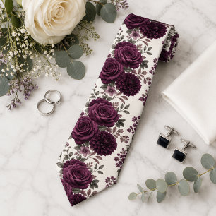 Gravata Casamento Floral de Luxo com Rosa Ameixa e Dália