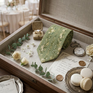 Gravata Casamento Floral de Luxo Sage Garden