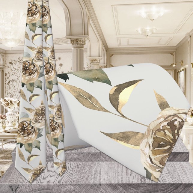 Gravata Casamento Floral Dourado & Greenery (Criador carregado)