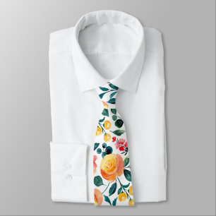 Gravata Casamento Floral em Aquarela Laranja Rústica