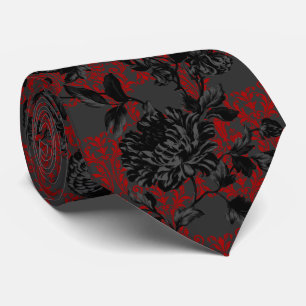 Gravata Casamento Floral Negro Cinza Vermelho Gótico