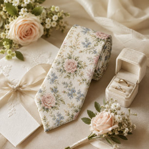 Gravata Casamento Floral Rosa e Azul Vintage