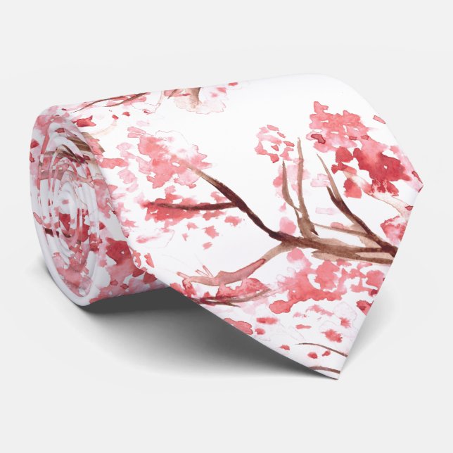 Gravata Casamento Floral Rosa-Rosa Sakura florescente (Rolled)