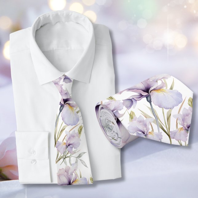 Gravata Casamento Floral Roxo-Lavanda Roxo Iris (Romantic Lavender Purple Iris Floral Wedding  Neck Tie)