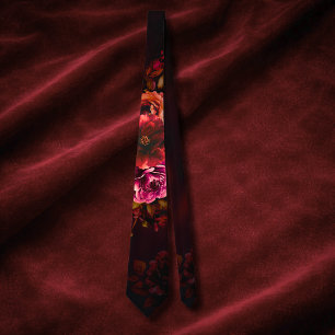 Gravata Casamento floral sombrio vermelho elegante