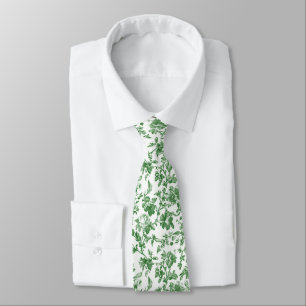 Gravata Casamento Floral Toile Chinoiserie Verde Branco