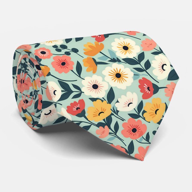 Gravata Casamento Floral Verde (Rolled)