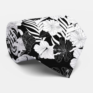 Gravata Casamento havaiano negro branco-negro das flores d