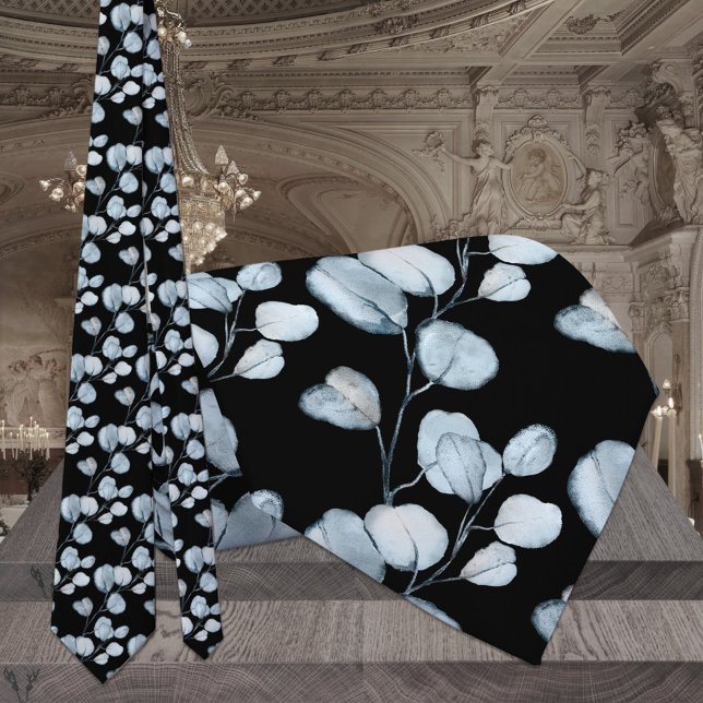 Gravata Casamento Negra Dusty Blue Eucalyptus Sprigs (Criador carregado)